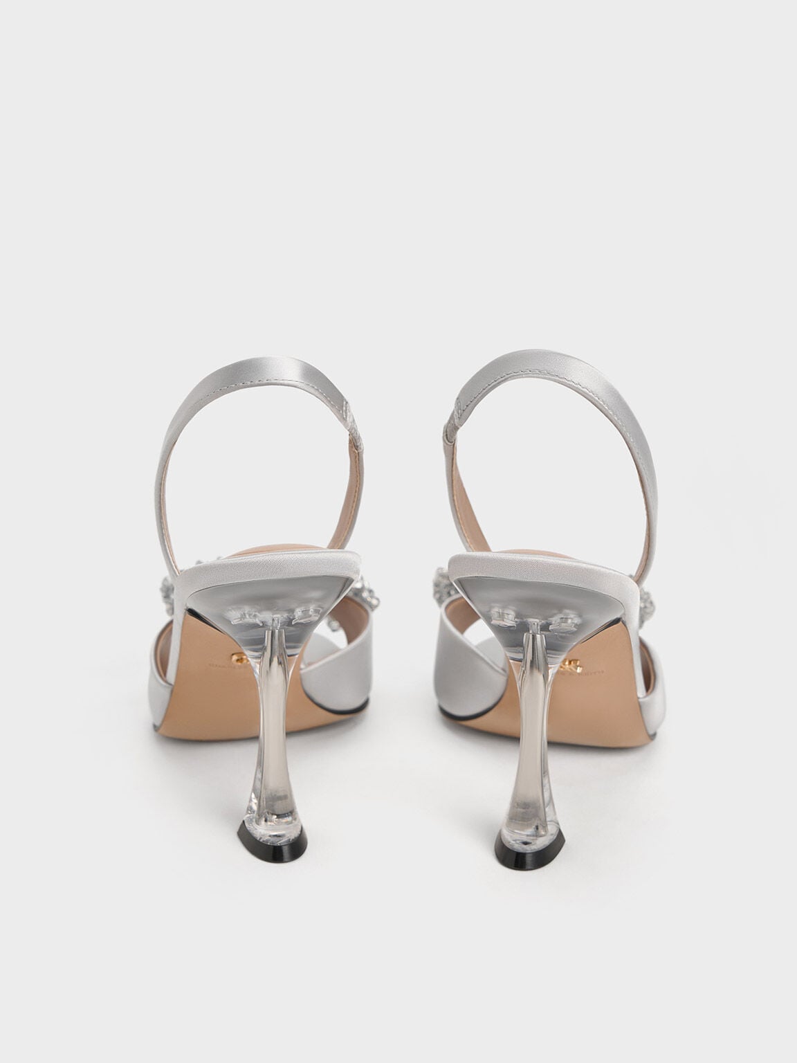 CHARLES & KEITH Quality / Beaded Bow Slingback Pumps - Silver