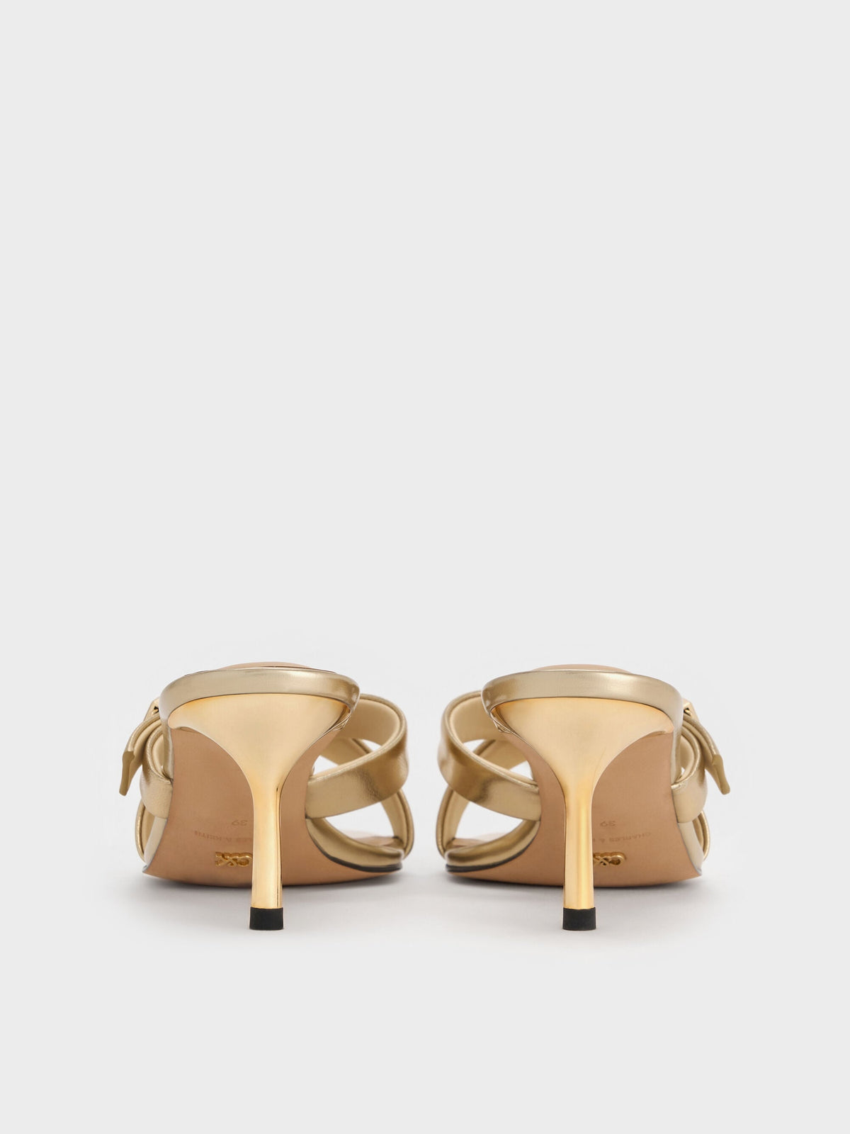CHARLES & KEITH Premium / Cody Metallic Leather Crossover Heeled Mules - Gold