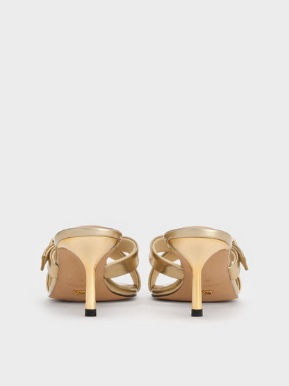 CHARLES & KEITH Premium / Cody Metallic Leather Crossover Heeled Mules - Gold