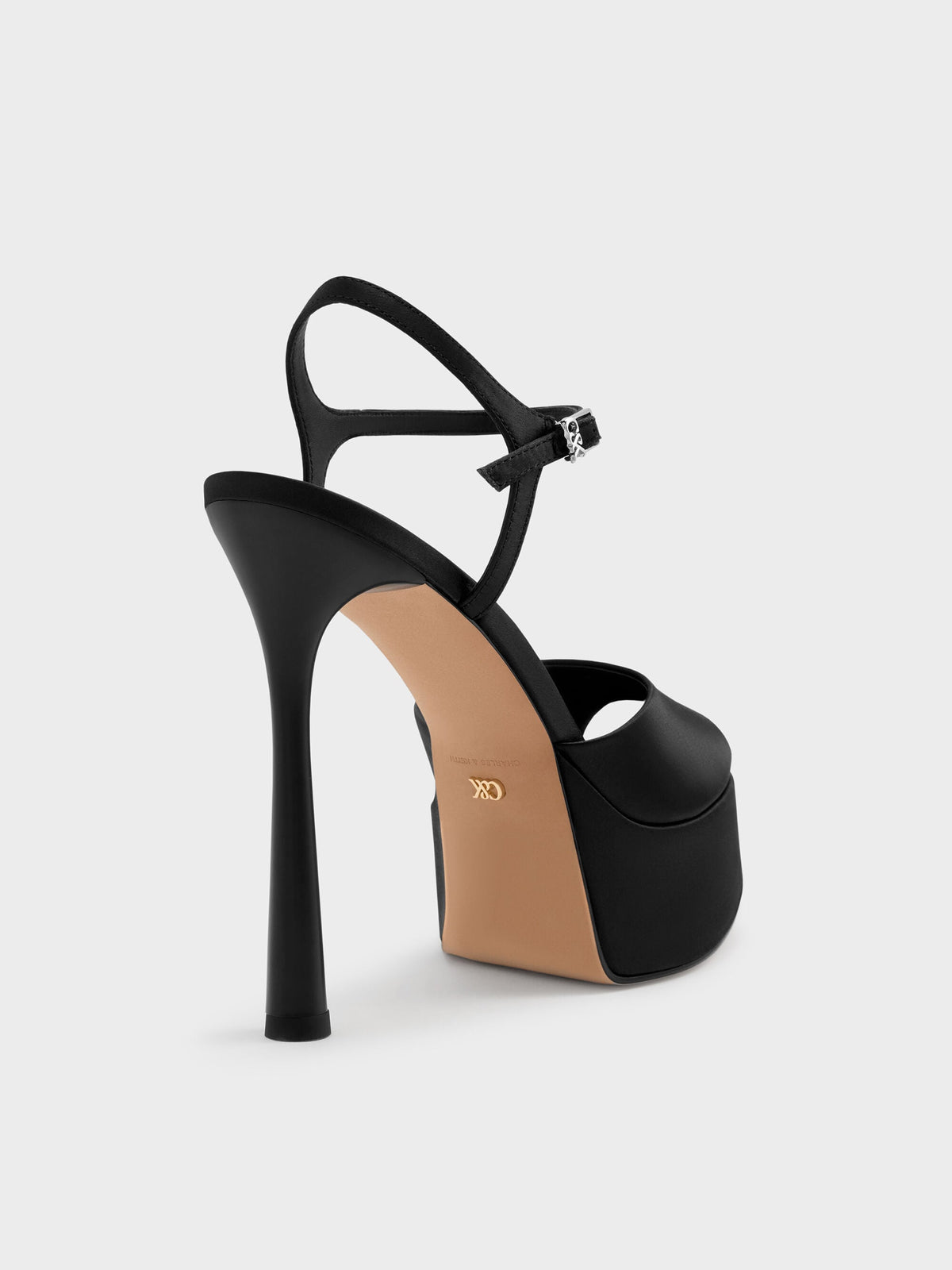 CHARLES & KEITH Classic / Francesca Peep-Toe Platform Heels - Black Textured