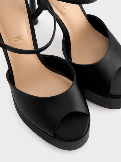 CHARLES & KEITH Classic / Francesca Peep-Toe Platform Heels - Black Textured