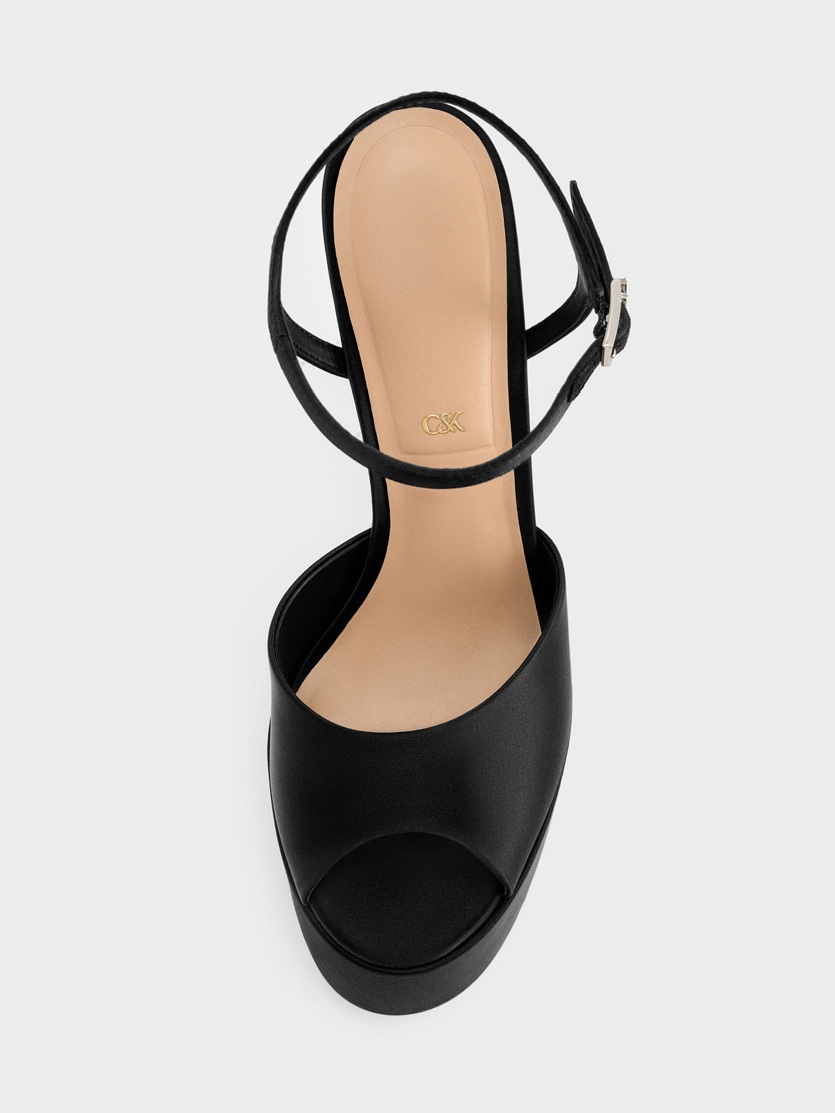 CHARLES & KEITH Classic / Francesca Peep-Toe Platform Heels - Black Textured