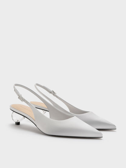 CHARLES & KEITH Signature / Pointed Crystal-Heel Slingback Pumps - Silver