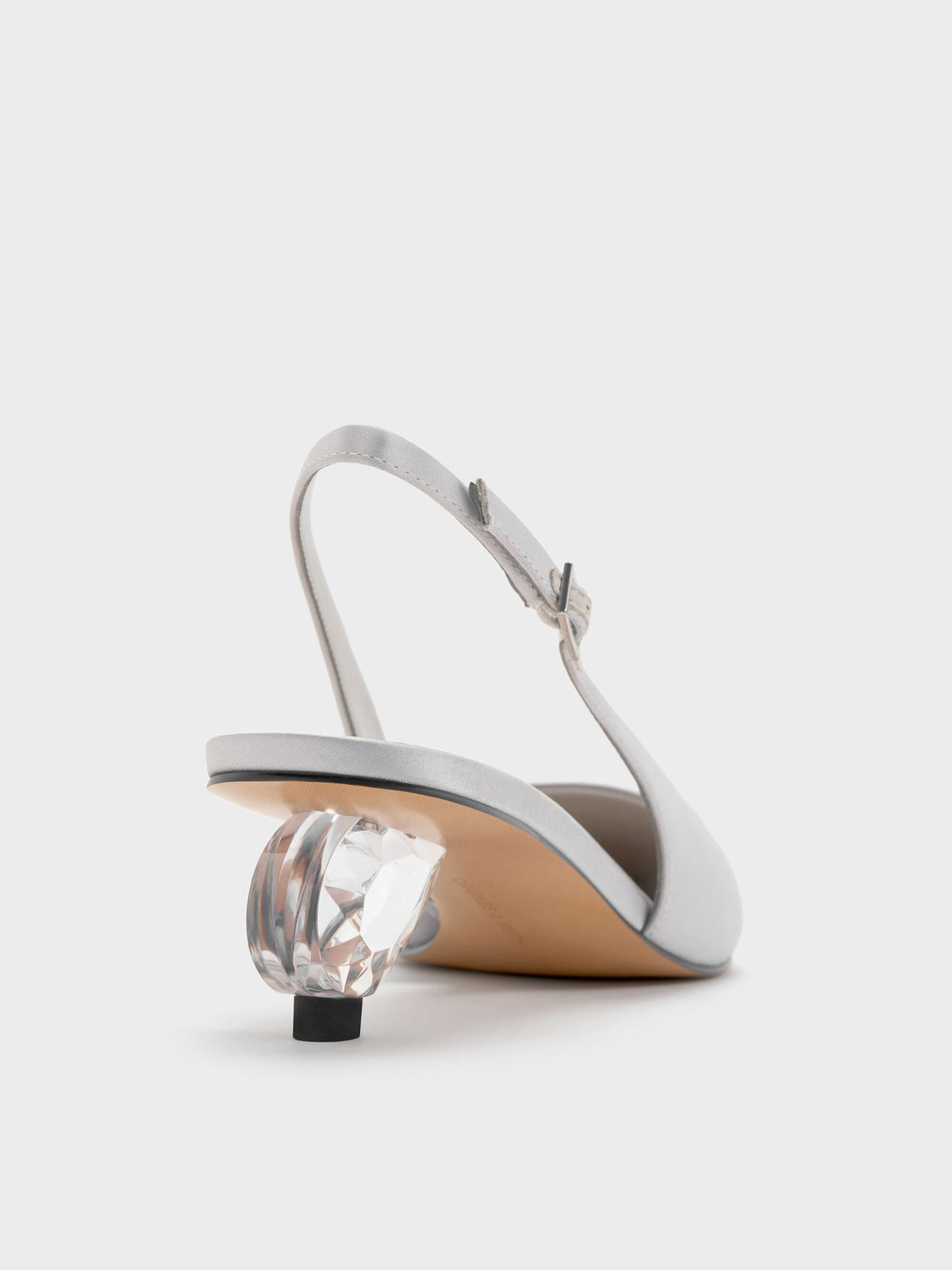 CHARLES & KEITH Signature / Pointed Crystal-Heel Slingback Pumps - Silver