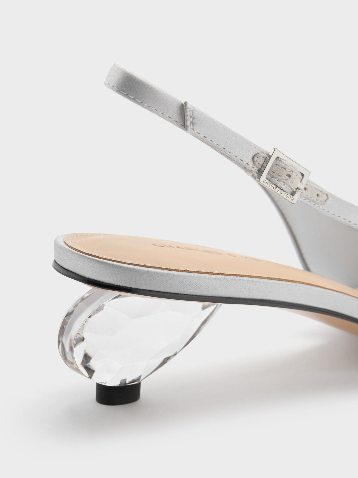 CHARLES & KEITH Signature / Pointed Crystal-Heel Slingback Pumps - Silver