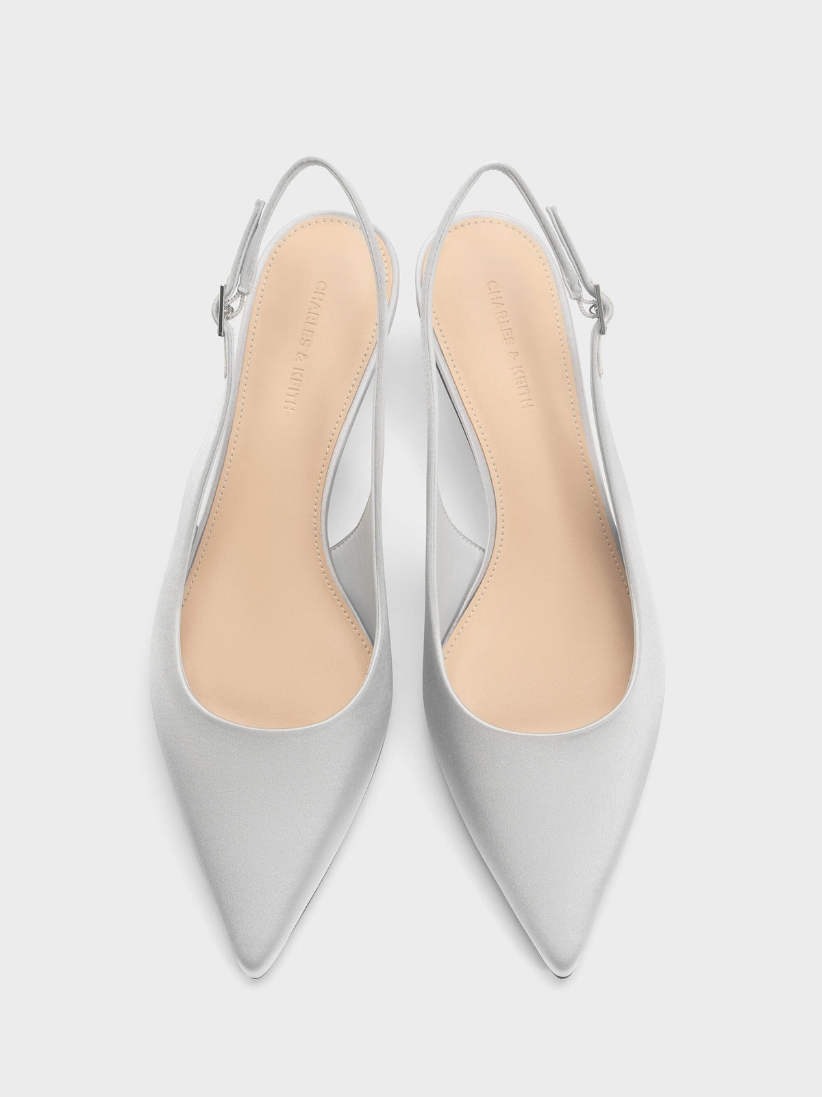 CHARLES & KEITH Signature / Pointed Crystal-Heel Slingback Pumps - Silver