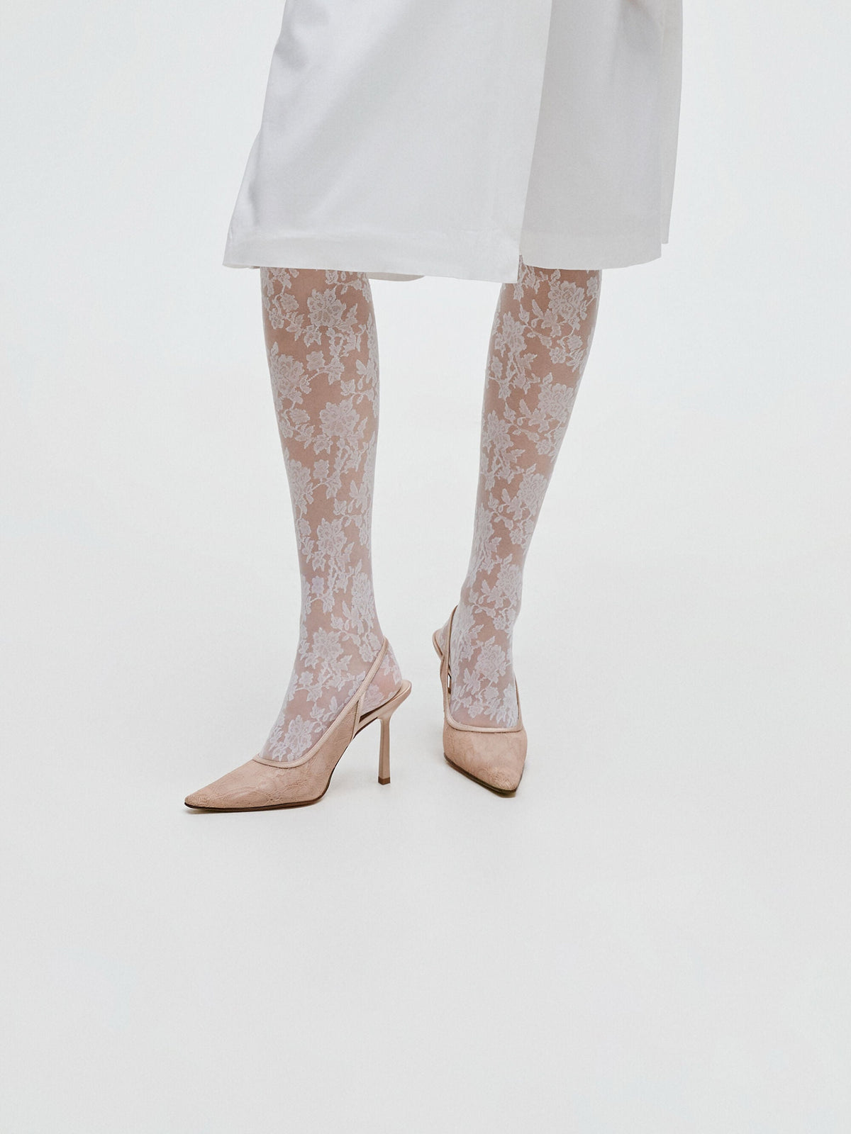 CHARLES & KEITH Signature / Lace & Satin Slingback Pumps - Nude