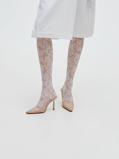 CHARLES & KEITH Signature / Lace & Satin Slingback Pumps - Nude