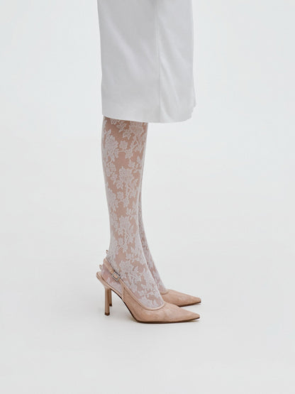 CHARLES & KEITH Signature / Lace & Satin Slingback Pumps - Nude