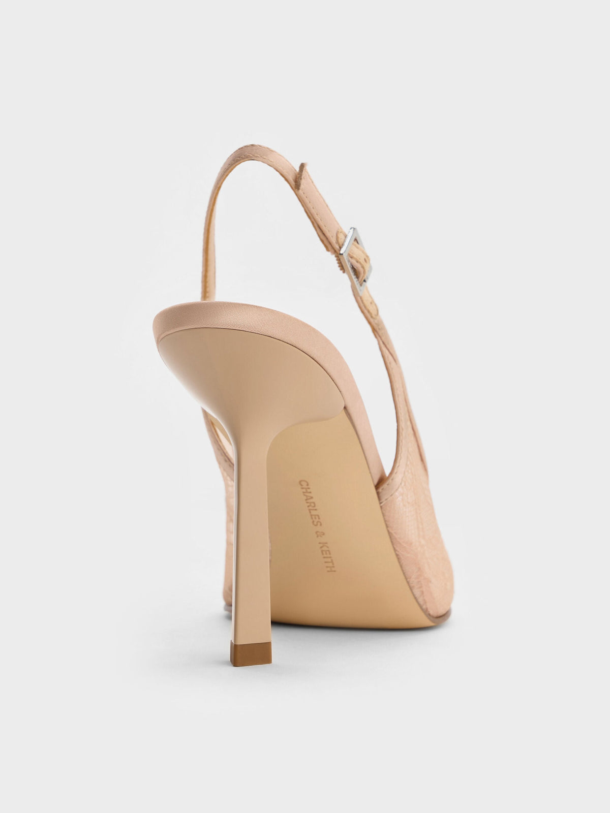 CHARLES & KEITH Signature / Lace & Satin Slingback Pumps - Nude
