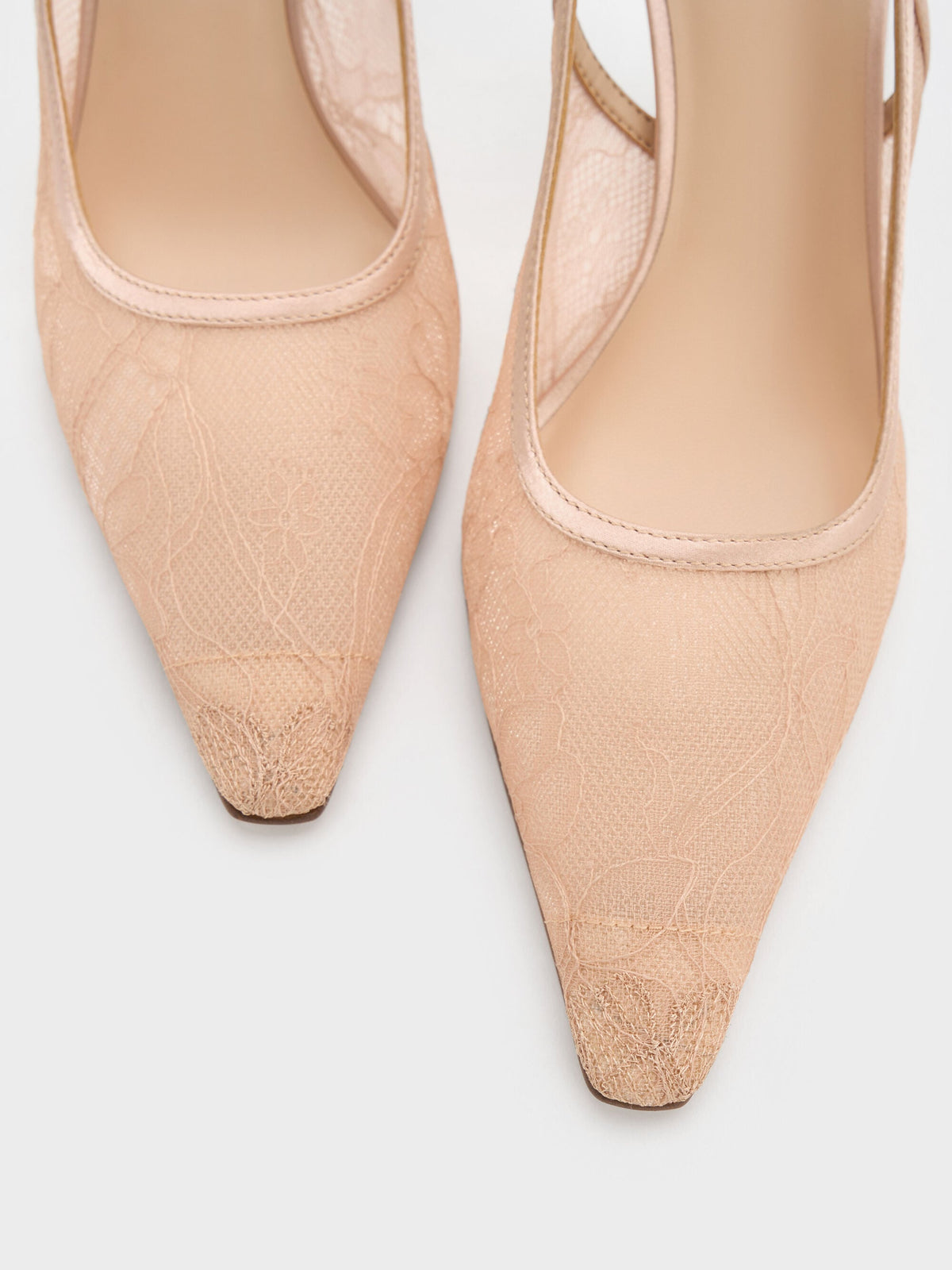 CHARLES & KEITH Signature / Lace & Satin Slingback Pumps - Nude