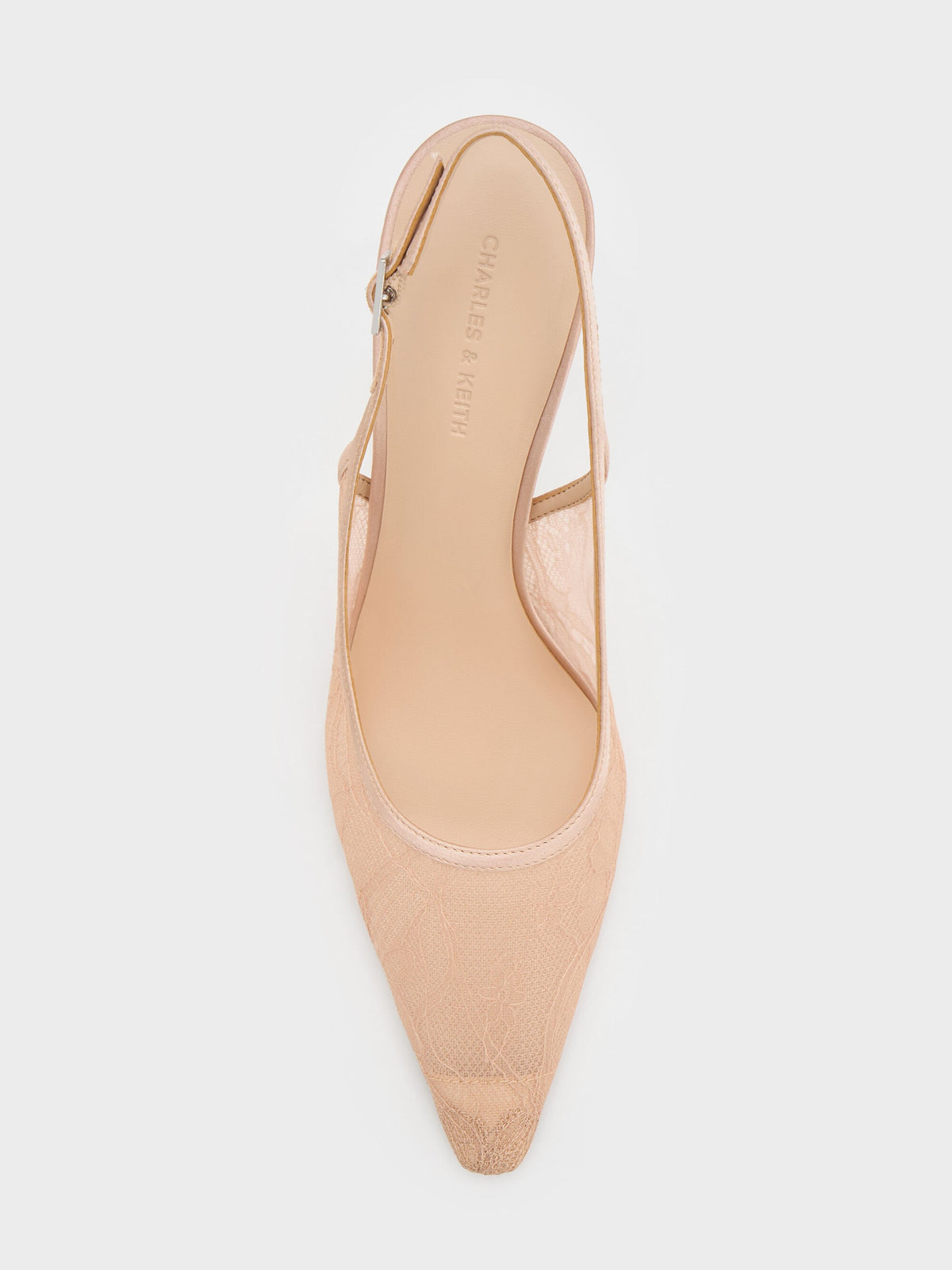 CHARLES & KEITH Signature / Lace & Satin Slingback Pumps - Nude