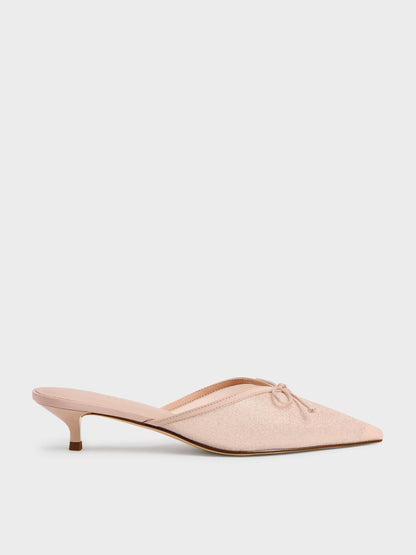CHARLES & KEITH Customer Favorite / Glittered Mesh Bow Kitten Heels - Pink