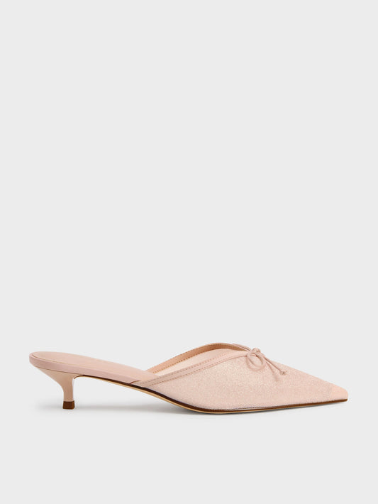 CHARLES & KEITH Customer Favorite / Glittered Mesh Bow Kitten Heels - Pink