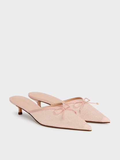 CHARLES & KEITH Customer Favorite / Glittered Mesh Bow Kitten Heels - Pink