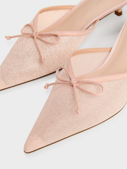 CHARLES & KEITH Customer Favorite / Glittered Mesh Bow Kitten Heels - Pink