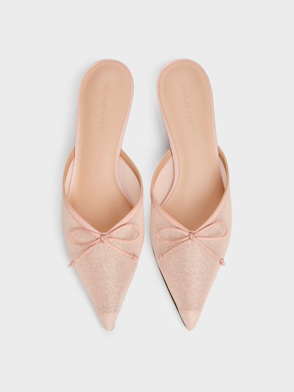 CHARLES & KEITH Customer Favorite / Glittered Mesh Bow Kitten Heels - Pink