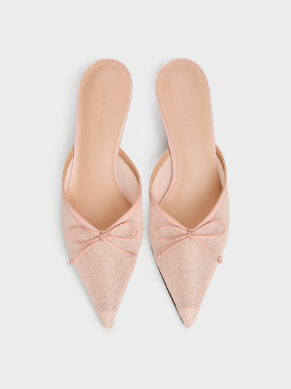 CHARLES & KEITH Customer Favorite / Glittered Mesh Bow Kitten Heels - Pink