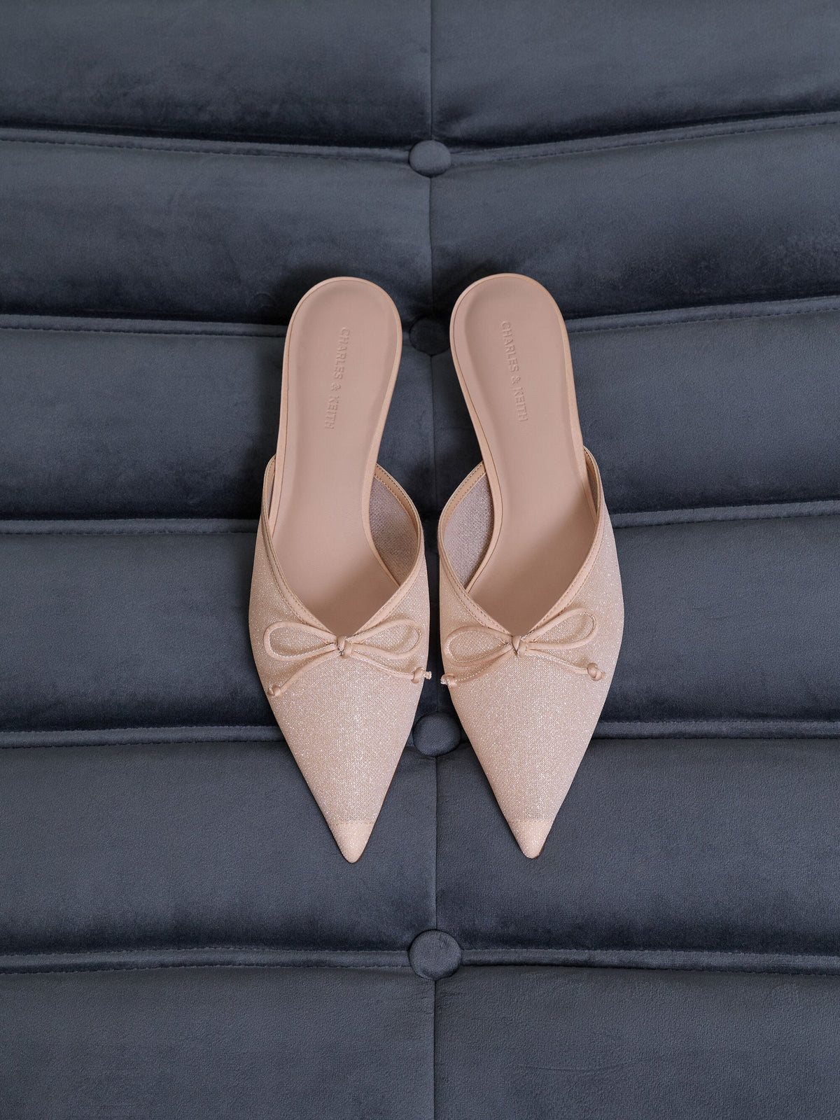 CHARLES & KEITH Customer Favorite / Glittered Mesh Bow Kitten Heels - Pink