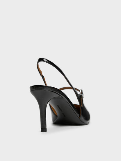 CHARLES & KEITH Quality / Pointed Slingback Mary Jane Pumps - Black