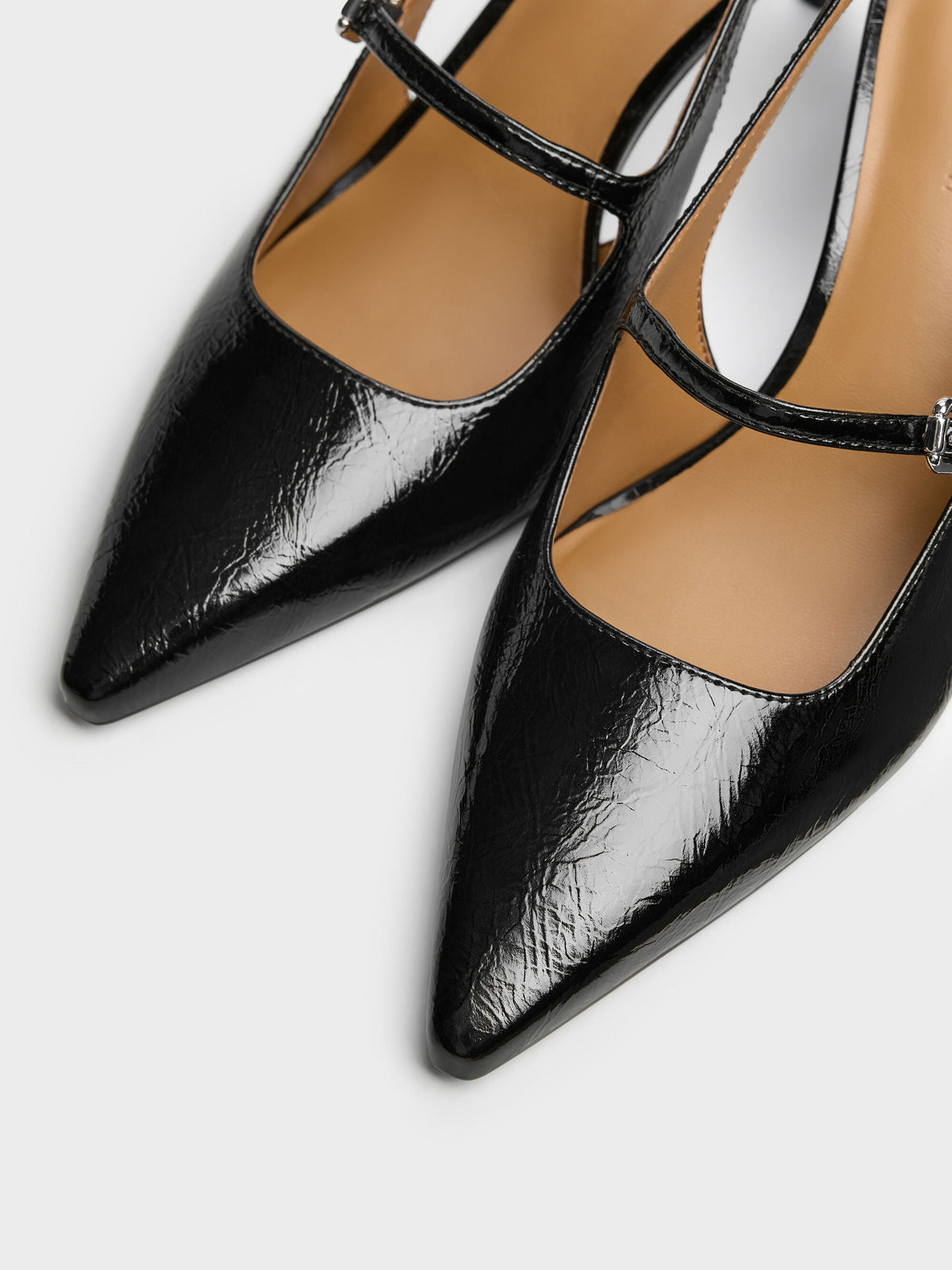 CHARLES & KEITH Quality / Pointed Slingback Mary Jane Pumps - Black