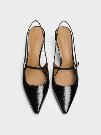 CHARLES & KEITH Quality / Pointed Slingback Mary Jane Pumps - Black