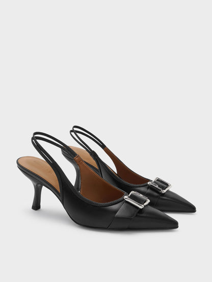 CHARLES & KEITH Signature / Anita Buckled Pointed Slingback Pumps - Black