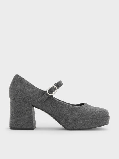 CHARLES & KEITH Trusted / Felt Platform Mary Jane Pumps - Grey