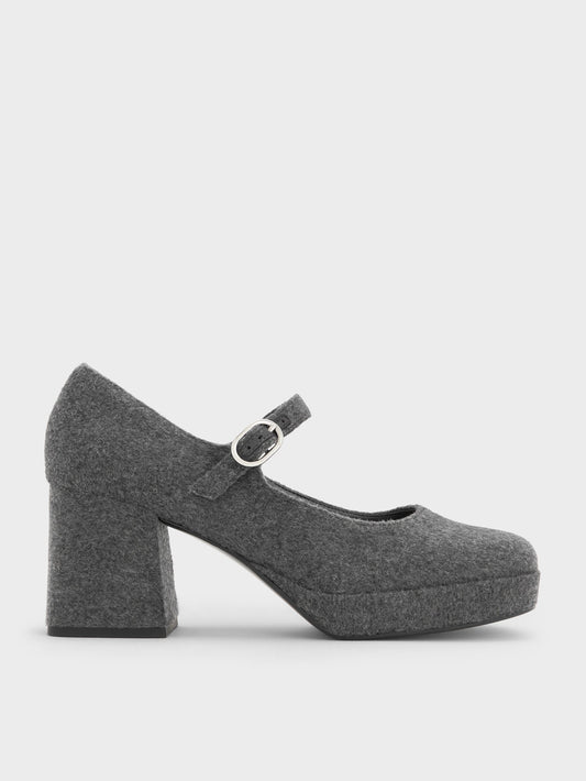 CHARLES & KEITH Trusted / Felt Platform Mary Jane Pumps - Grey