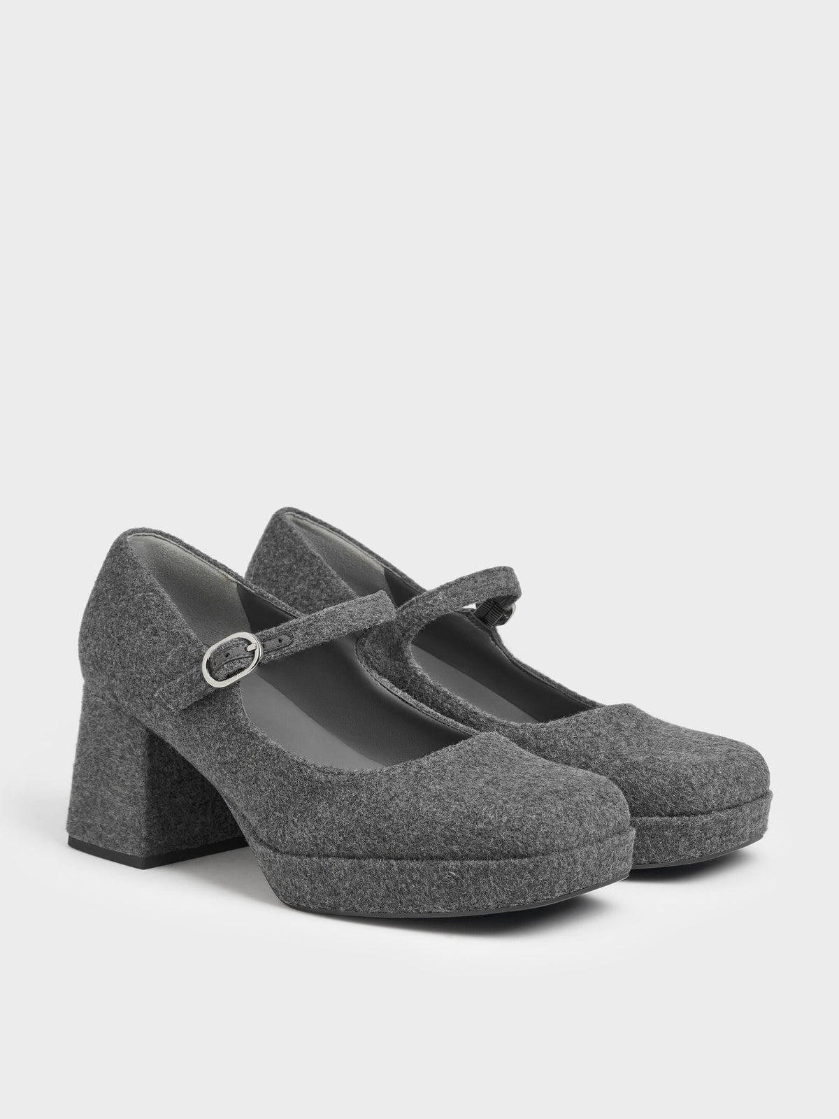 CHARLES & KEITH Trusted / Felt Platform Mary Jane Pumps - Grey