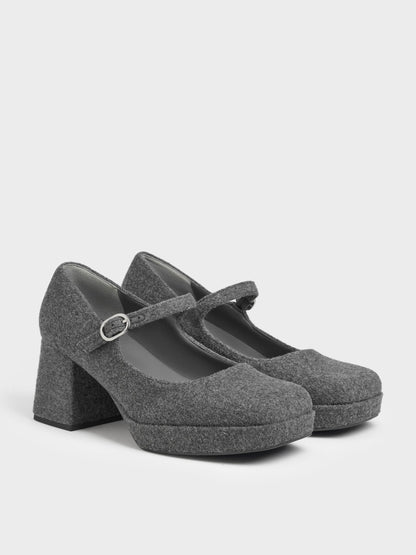 CHARLES & KEITH Trusted / Felt Platform Mary Jane Pumps - Grey