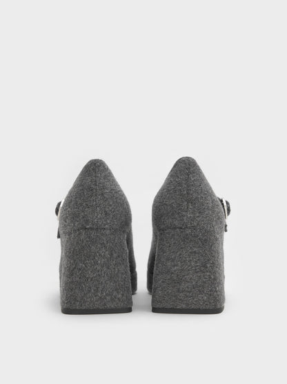 CHARLES & KEITH Trusted / Felt Platform Mary Jane Pumps - Grey