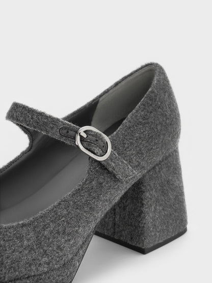 CHARLES & KEITH Trusted / Felt Platform Mary Jane Pumps - Grey