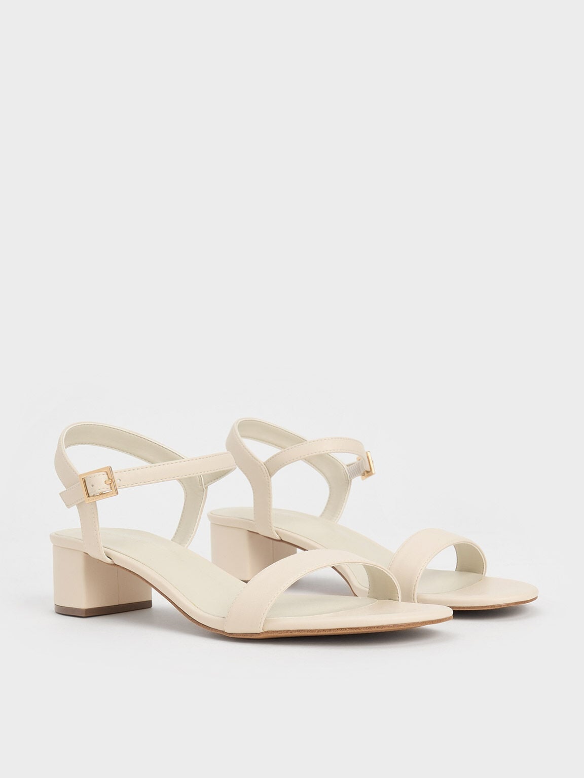 CHARLES & KEITH Quality / Alec Block-Heel Ankle-Strap Sandals - White