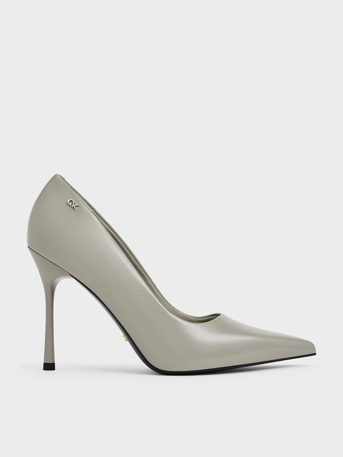 CHARLES & KEITH Sale / Kyra Leather Pointed-Toe Pumps - Grey