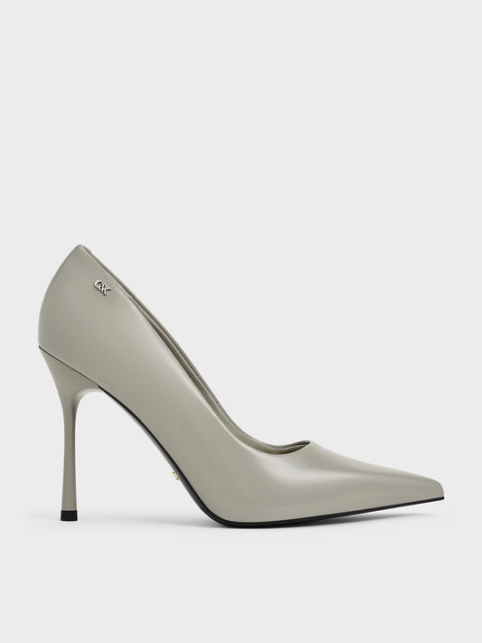 CHARLES & KEITH Sale / Kyra Leather Pointed-Toe Pumps - Grey