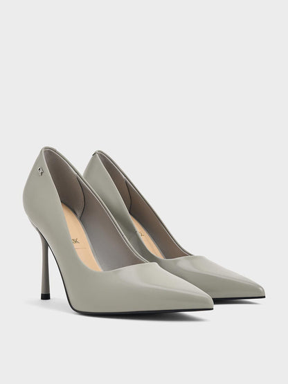 CHARLES & KEITH Sale / Kyra Leather Pointed-Toe Pumps - Grey