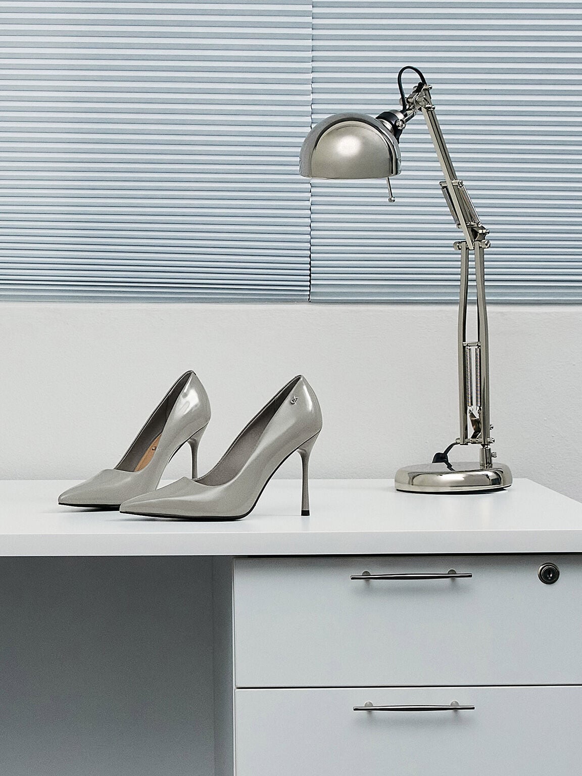 CHARLES & KEITH Sale / Kyra Leather Pointed-Toe Pumps - Grey