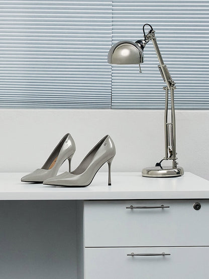 CHARLES & KEITH Sale / Kyra Leather Pointed-Toe Pumps - Grey