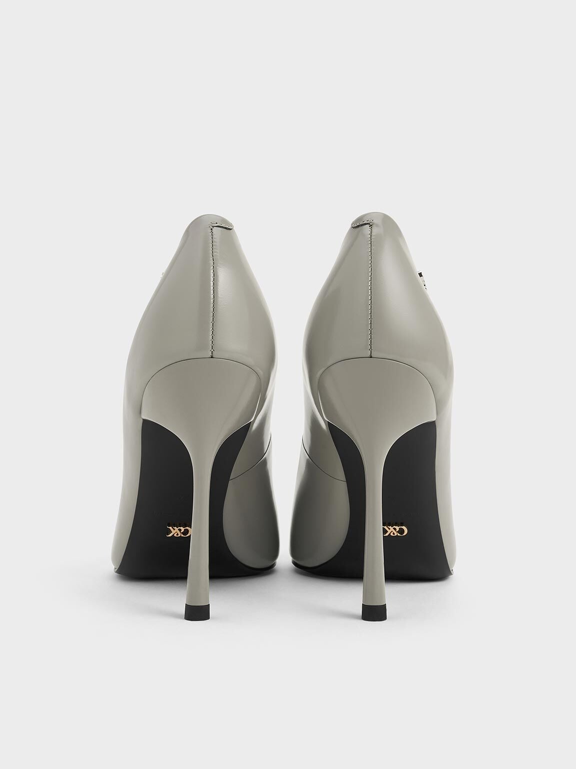 CHARLES & KEITH Sale / Kyra Leather Pointed-Toe Pumps - Grey
