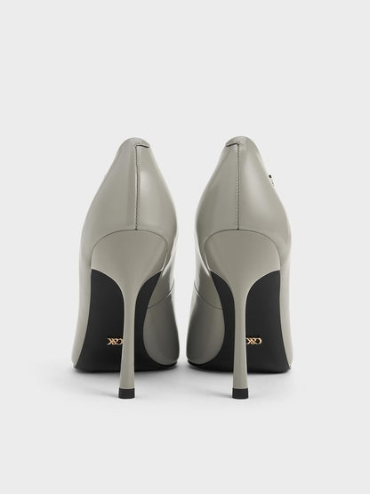 CHARLES & KEITH Sale / Kyra Leather Pointed-Toe Pumps - Grey