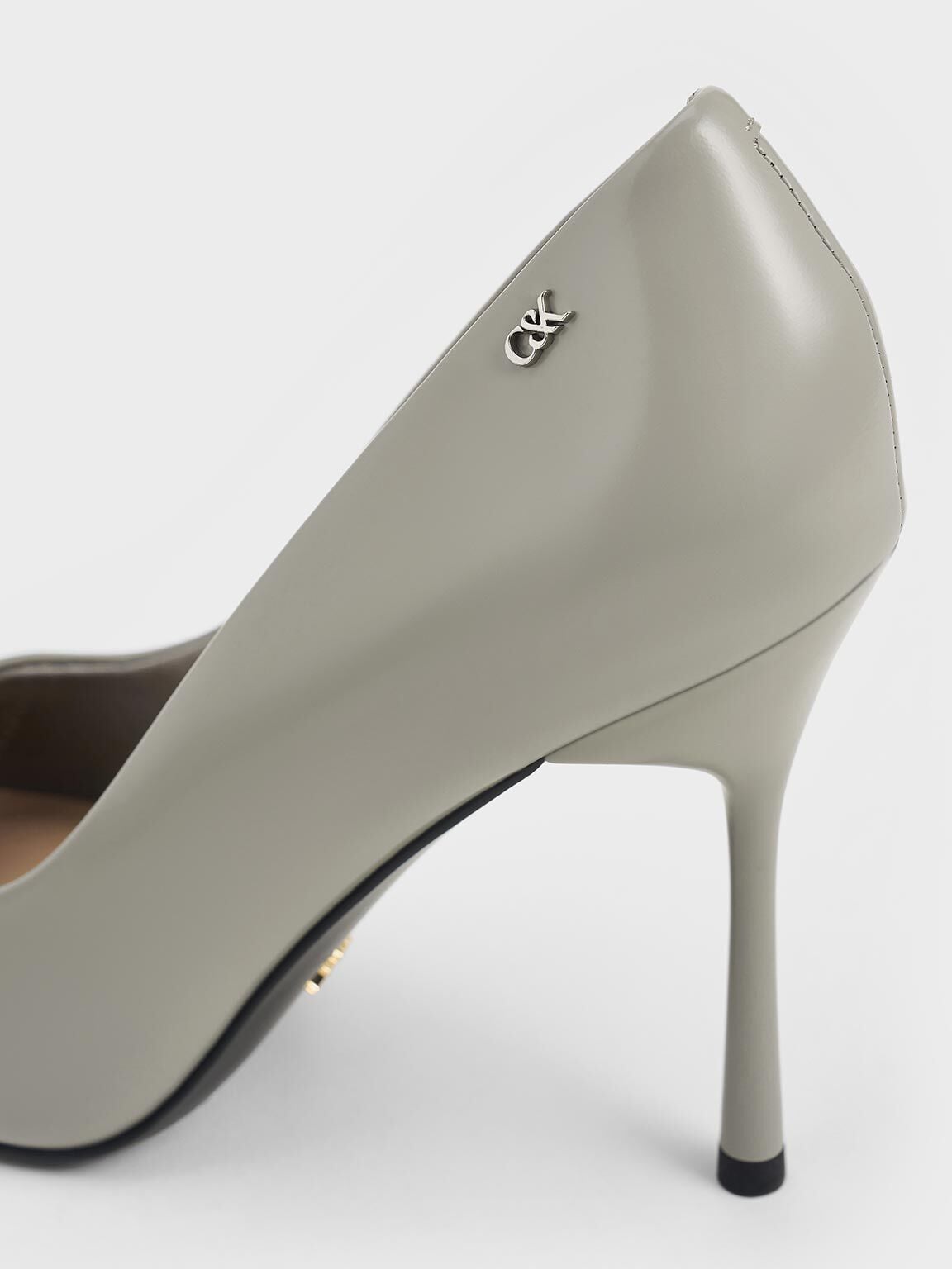 CHARLES & KEITH Sale / Kyra Leather Pointed-Toe Pumps - Grey