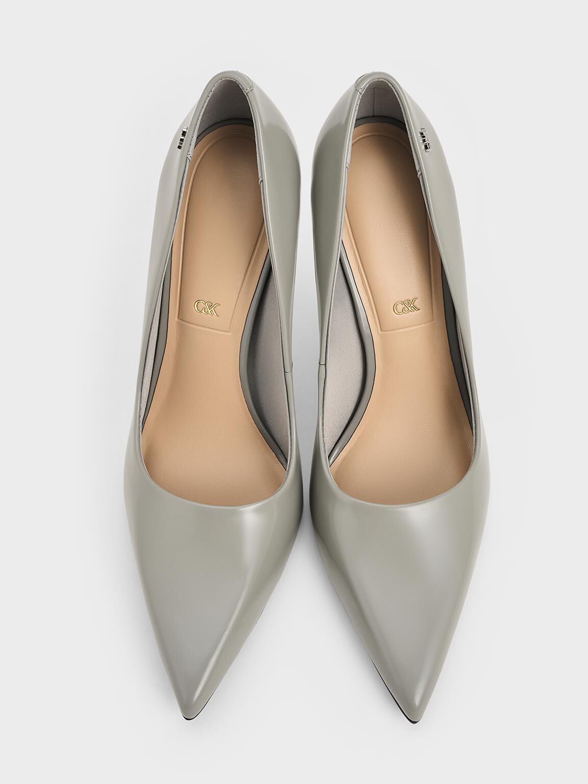 CHARLES & KEITH Sale / Kyra Leather Pointed-Toe Pumps - Grey