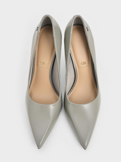CHARLES & KEITH Sale / Kyra Leather Pointed-Toe Pumps - Grey