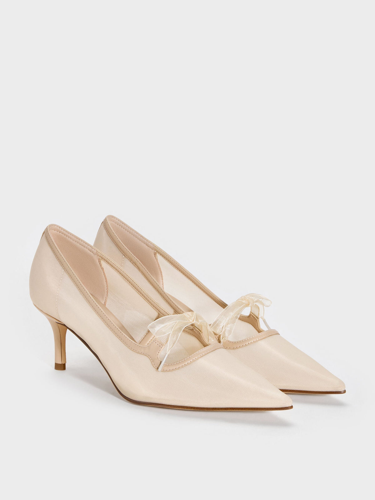 CHARLES & KEITH Quality / Venetia Mesh Bow Pointed Pumps - Nude
