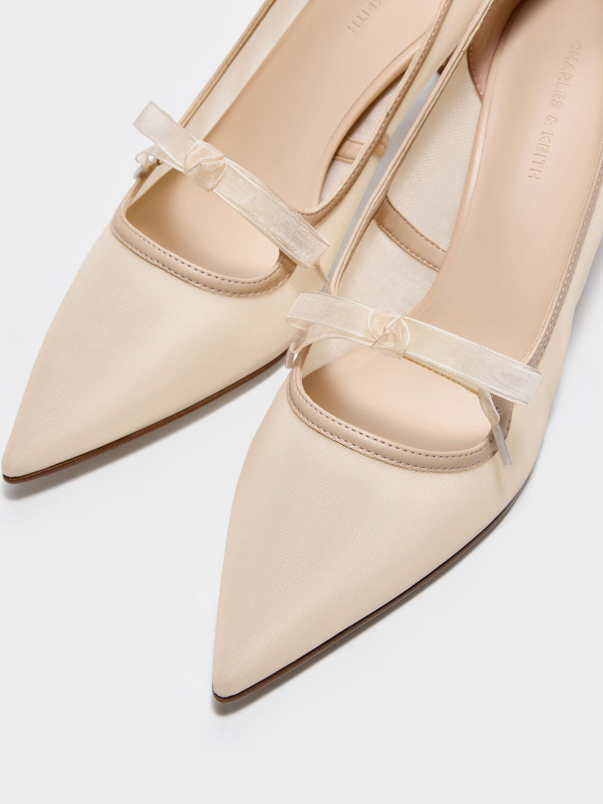 CHARLES & KEITH Quality / Venetia Mesh Bow Pointed Pumps - Nude
