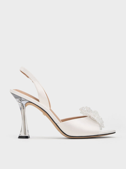 CHARLES & KEITH Exclusive / Beaded Bow Slingback Pumps - White