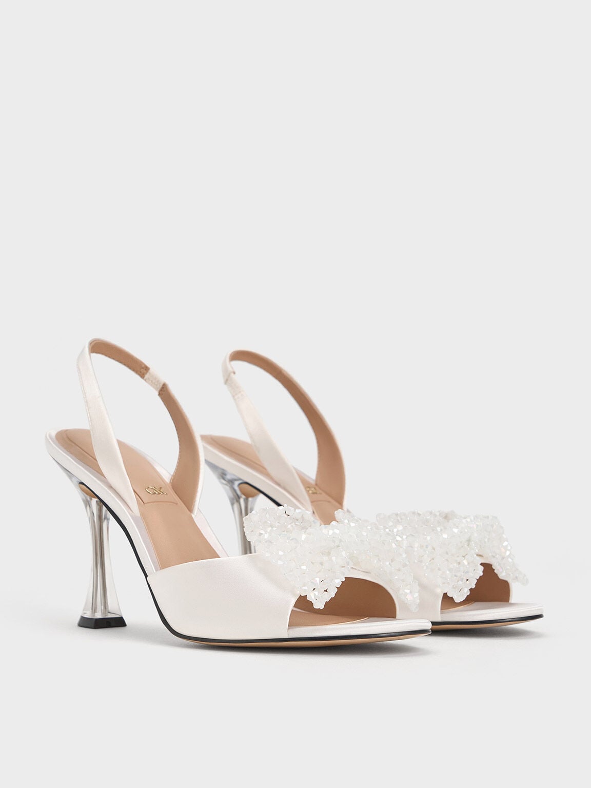 CHARLES & KEITH Exclusive / Beaded Bow Slingback Pumps - White