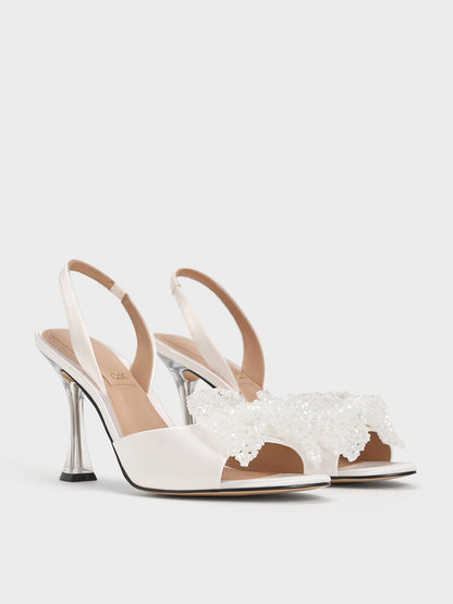 CHARLES & KEITH Exclusive / Beaded Bow Slingback Pumps - White