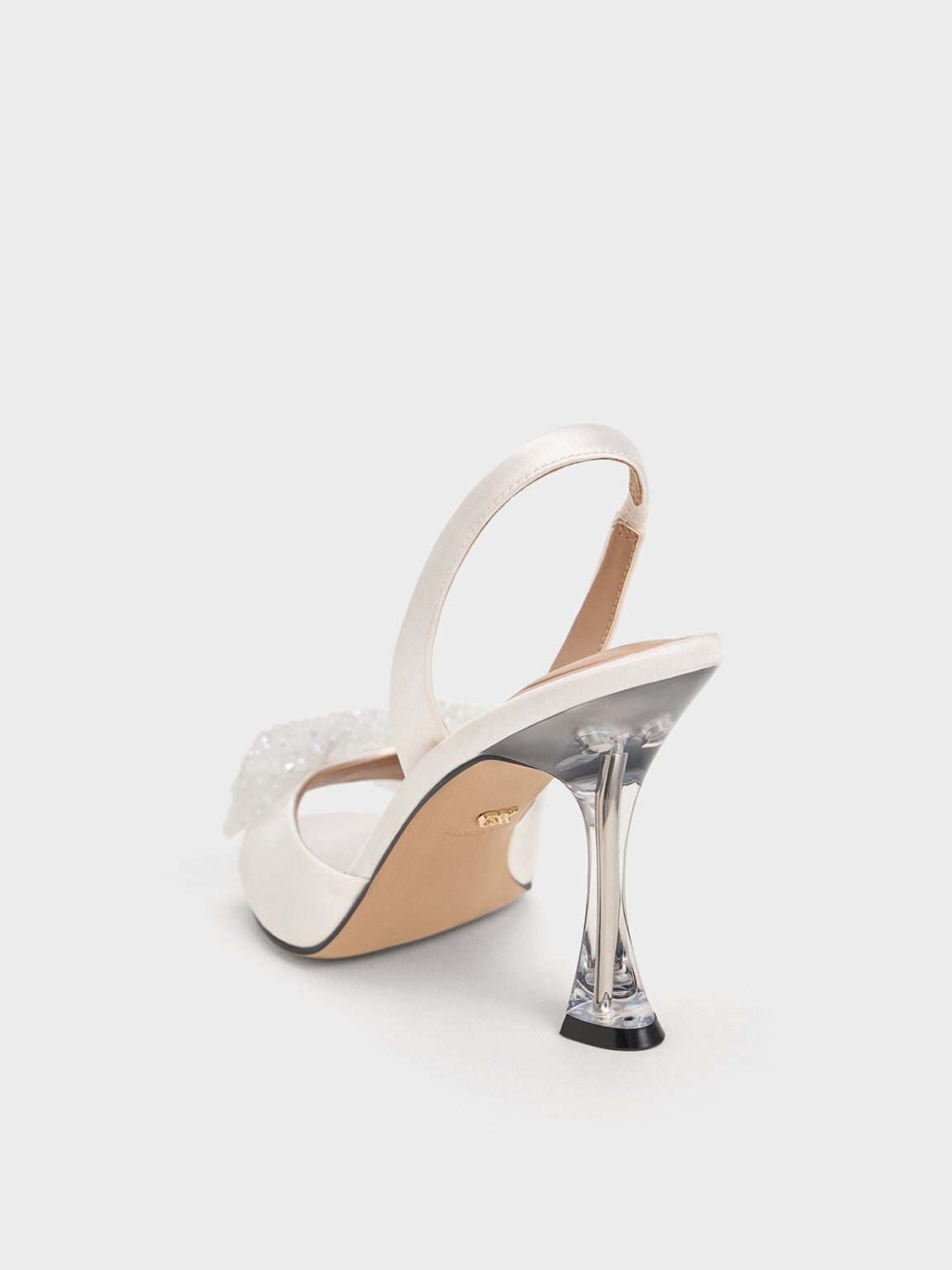 CHARLES & KEITH Exclusive / Beaded Bow Slingback Pumps - White
